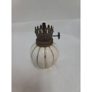 Vintage Oil lamp Base white,gold accents, Made In Japan, H-4" Hurricane NO GLOBE
